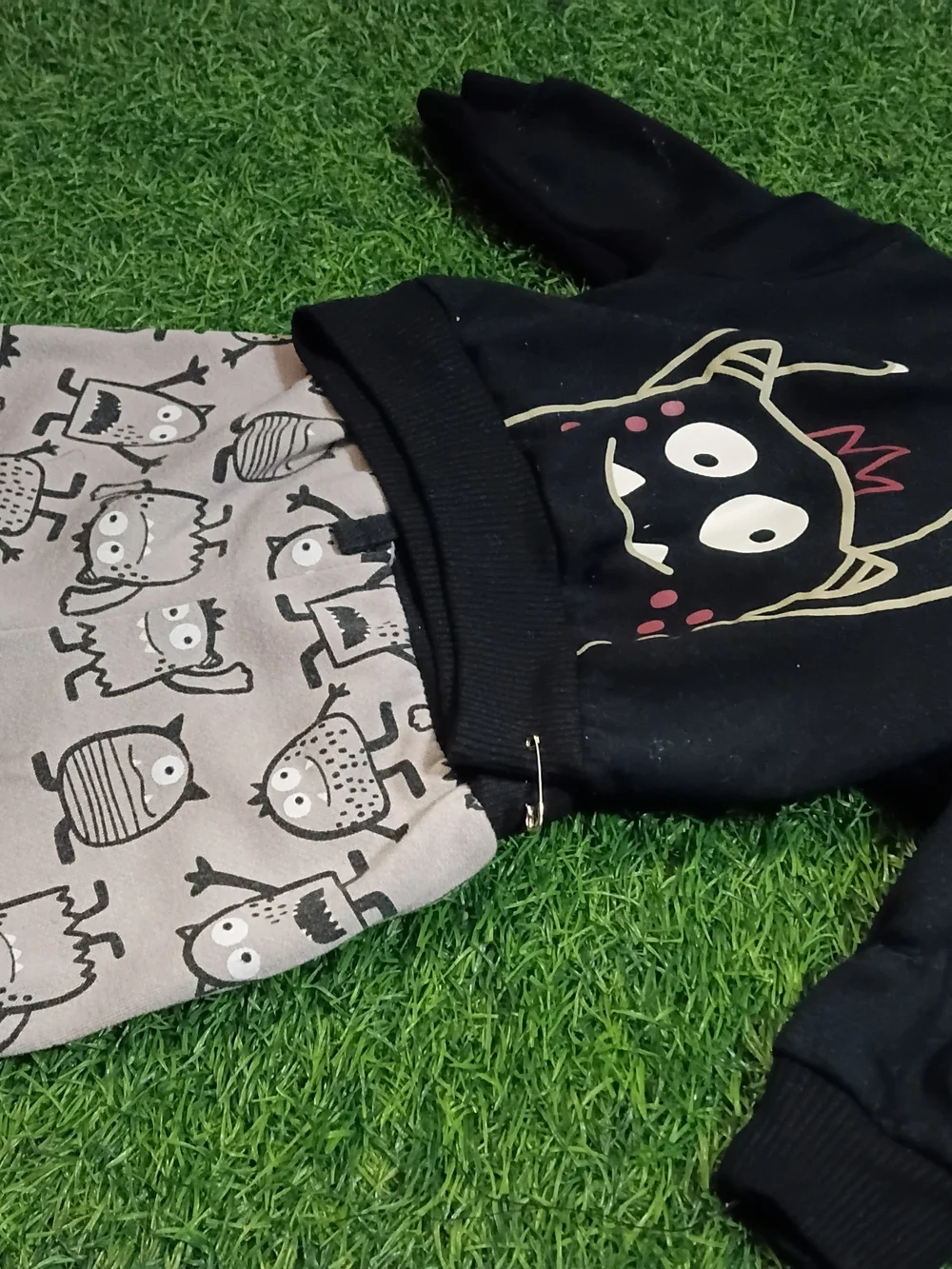 Kids Black Monster Hoodie and Gray Monster Print Joggers Set
